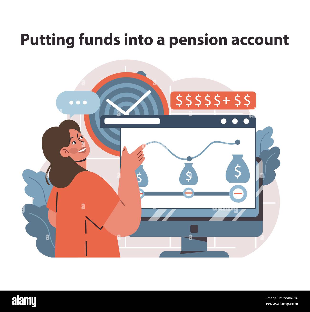 Retirement Calculator concept. Woman engaging with interactive 