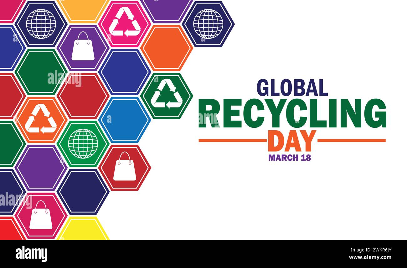 Global Recycling Day wallpaper with shapes and typography. Global Recycling Day, background Stock Vector