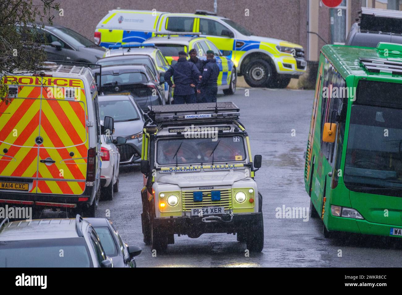 Emergency personnel by the police cordon after a suspected Second World ...