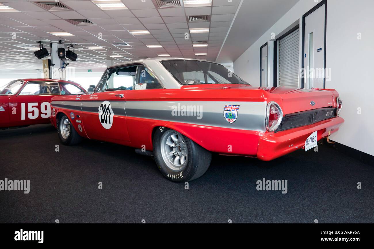 Three-quarter rear view of a 1964, Ford Falcon Sprint, on sale in the  Iconic Auction's at the 2023 Silverstone Festival Stock Photo