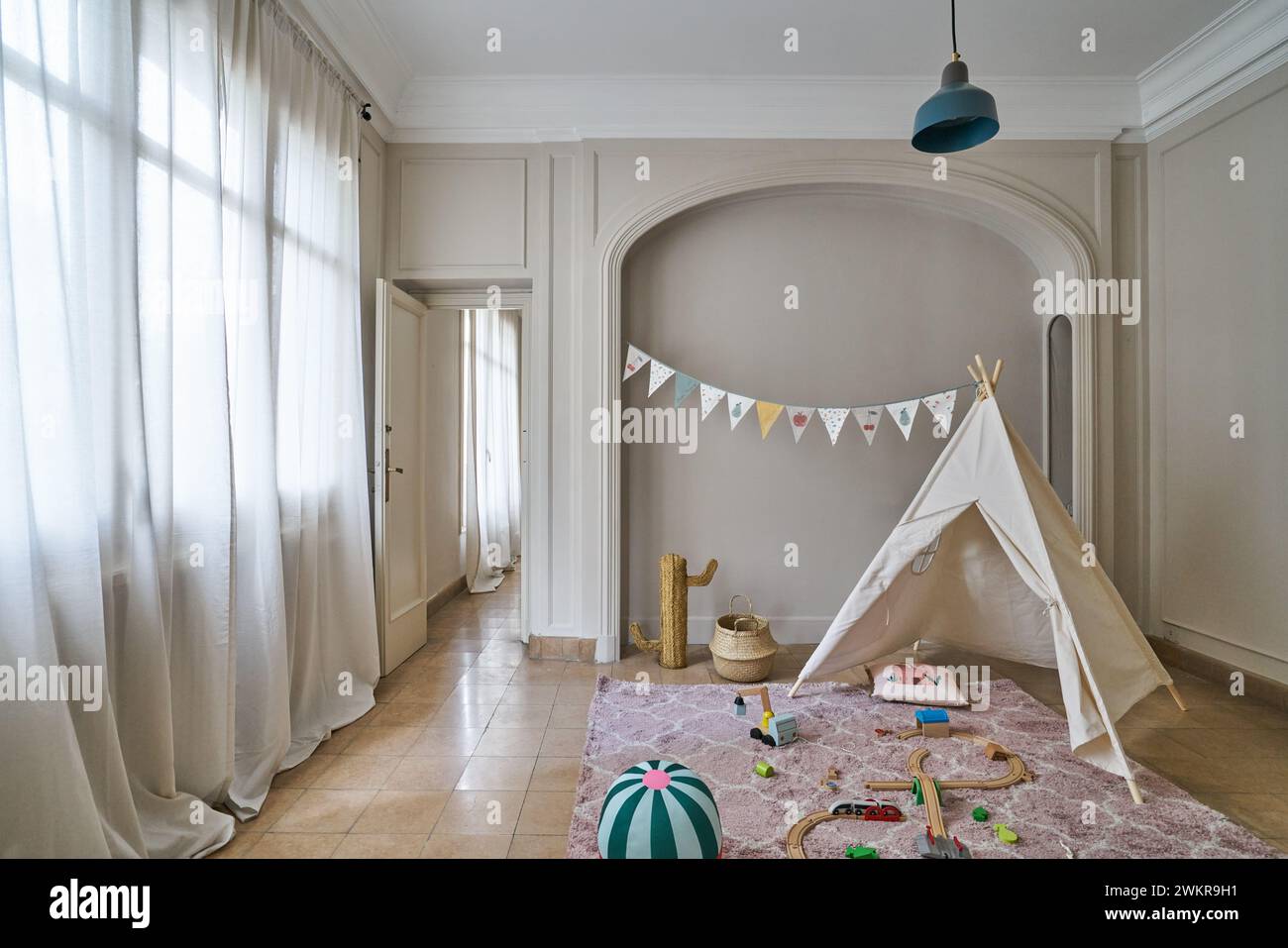 children room with toys and triangular balk Stock Photo