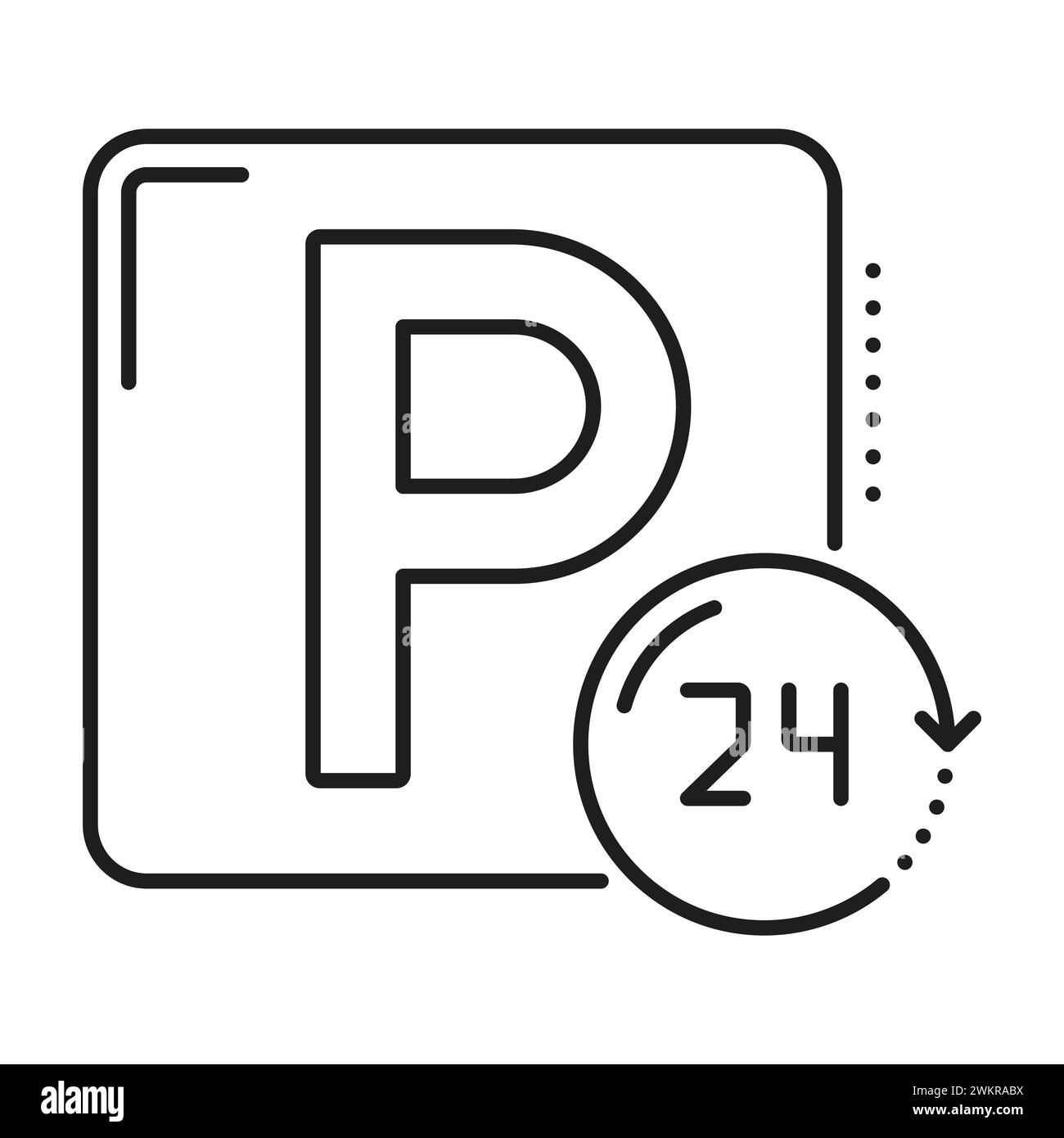 Parking line icon, car park or garage automatic service for 24 hours, vector linear sign. Parking icon for vehicle valet place or public auto garage space lot symbol for smart automatic service app Stock Vector