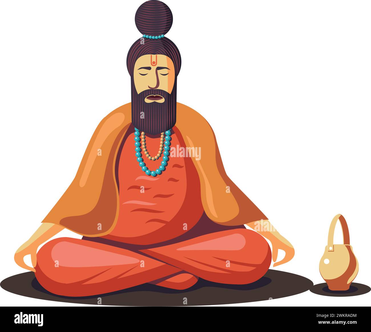 Hindu Old Sadhu meditating isolated royalty free vector illustration Stock Vector