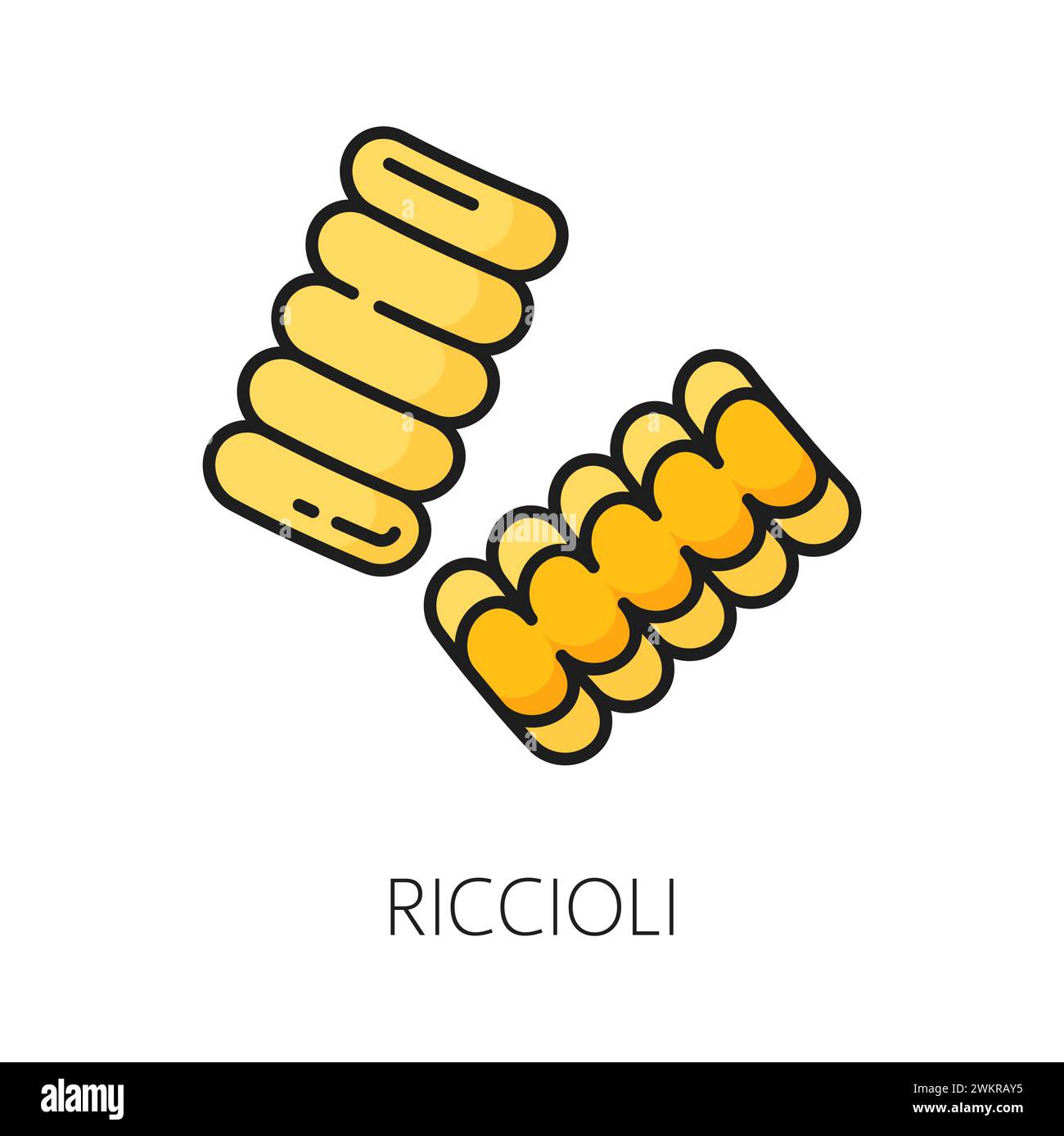 Riccioli pasta type isolated Italian food outline icon. Vector italian