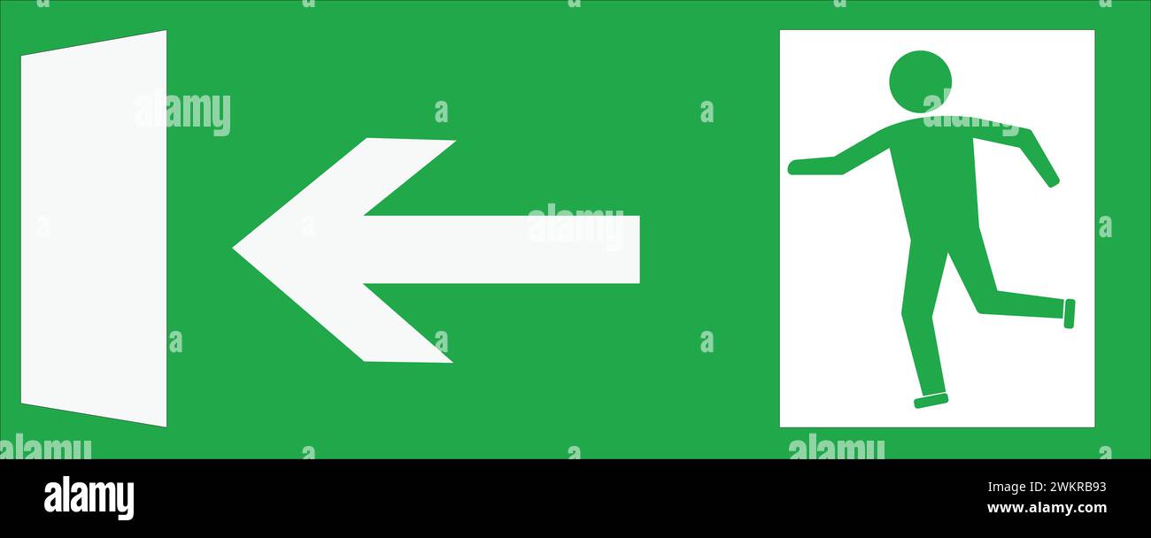 Rectangular sign with green background: emergency exit Stock Photo