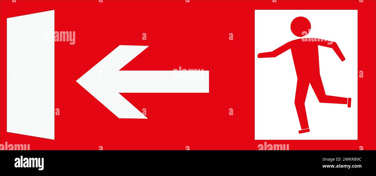 Rectangular sign with red background: emergency exit Stock Photo