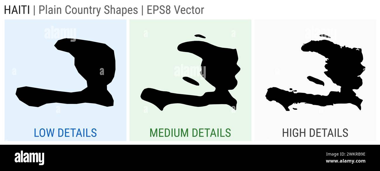 Haiti - plain country shape. Low, medium and high detailed maps of Haiti. EPS8 Vector illustration. Stock Vector