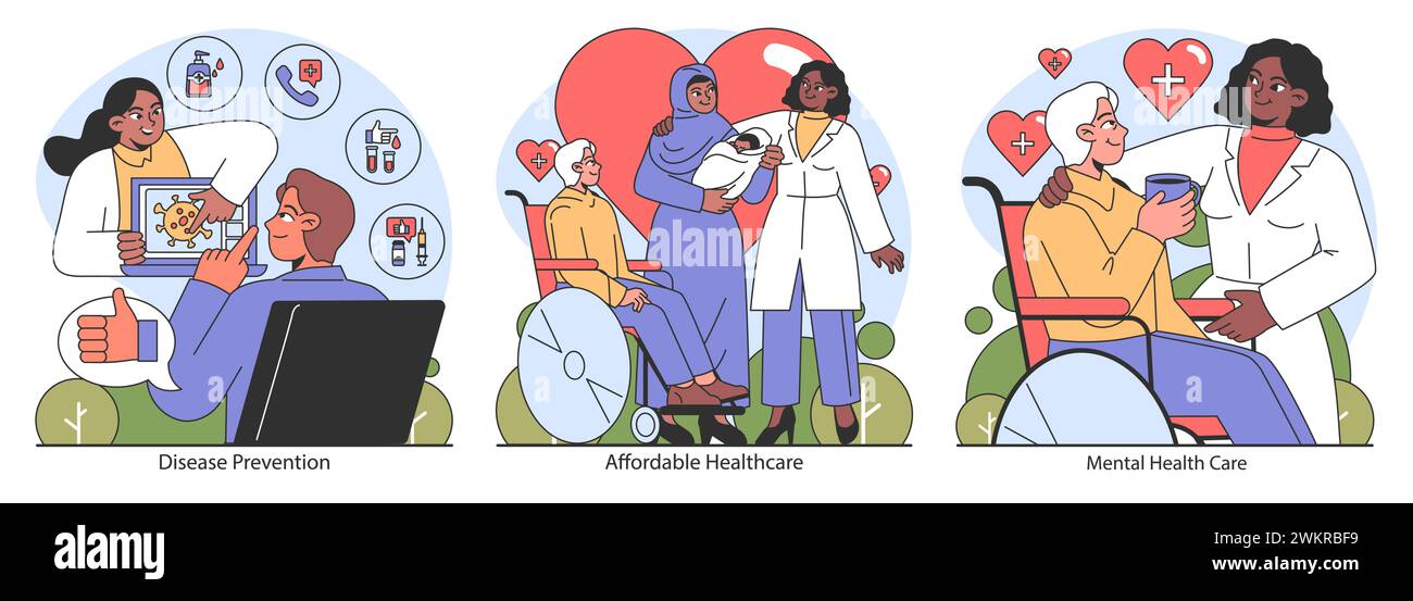 Healthcare set. Frontline workers combating a pandemic, informative ...