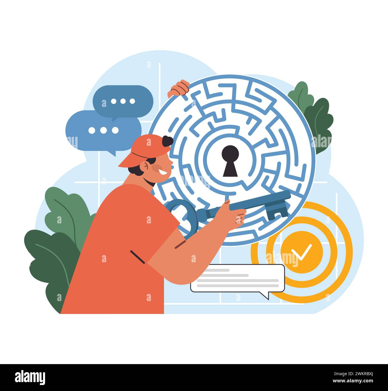 Problem-solving prowess. Man studying intricate maze, hunting for the ...