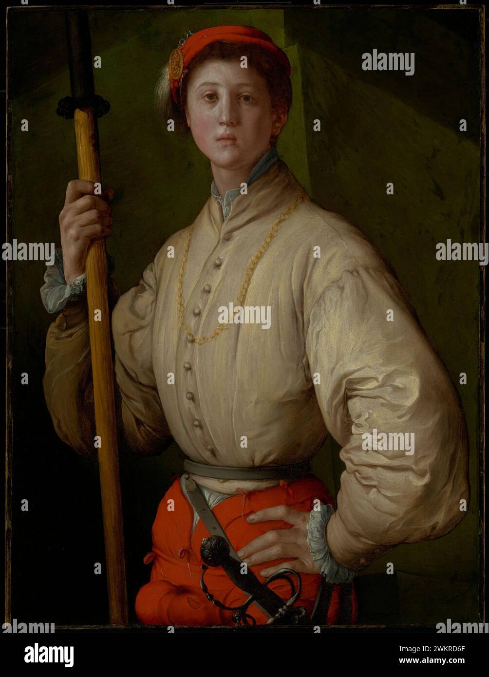 Portrait of a Halberdier (Francesco Guardi?); Pontormo (Jacopo Carucci) (Italian (Florentine), 1494 - 1557); Italy; 1528 - 1530; Oil (or oil and tempera) on panel transferred to canvas; 95.3 × 73 cm (37 1/2 × 28 3/4 in.); 89.PA.49 Stock Photo