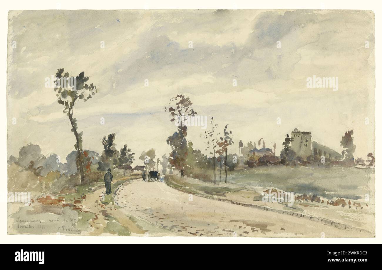 Louveciennes, Route de Saint-Germain; Camille Pissarro (French, 1830 - 1903); France; 1871; Watercolor over black chalk; 30.2 × 49.2 cm (11 7/8 × 19 3/8 in.); 2007.1 Stock Photo