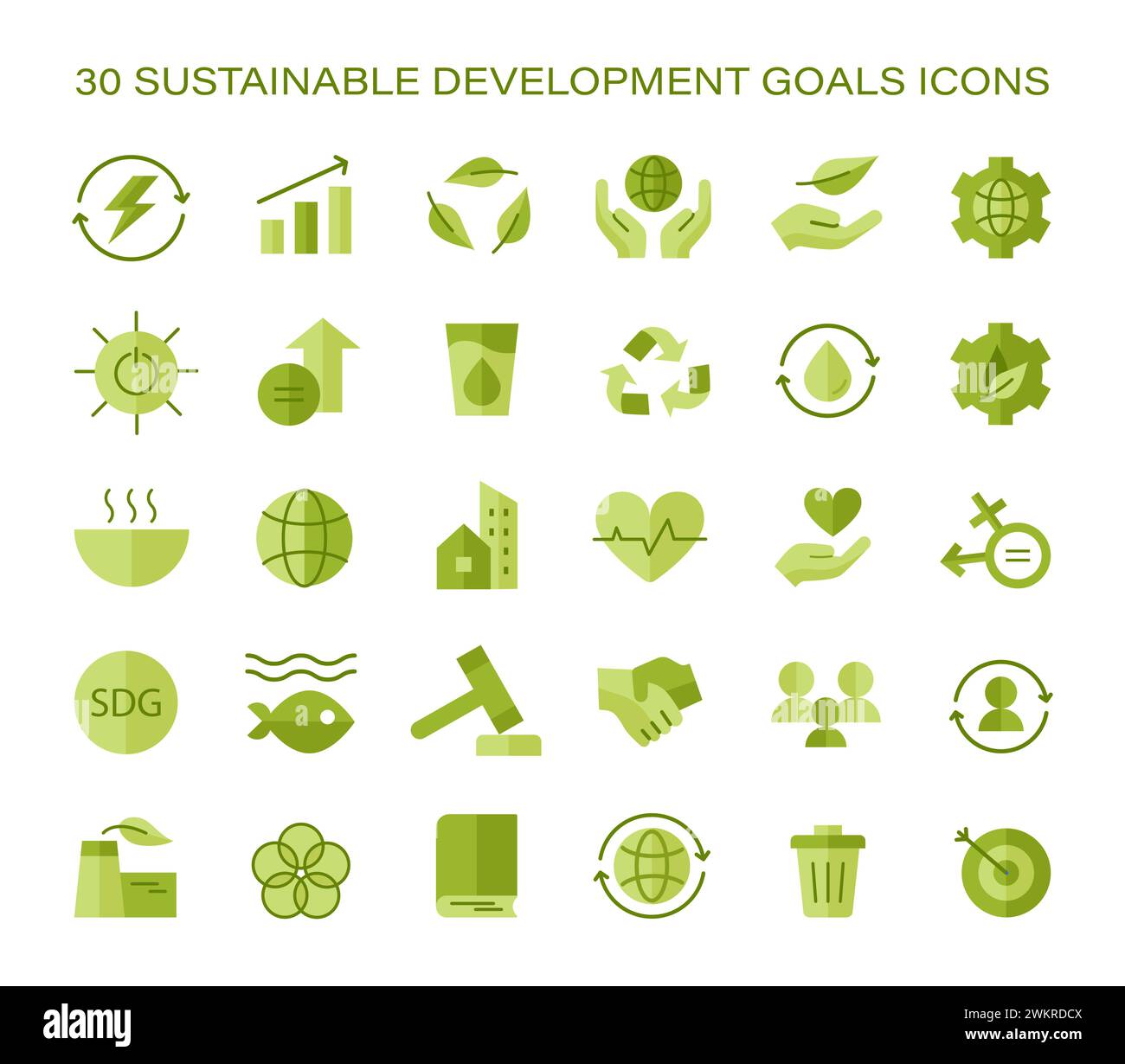 Sustainable development goals icon set. Global objectives visual guide 
