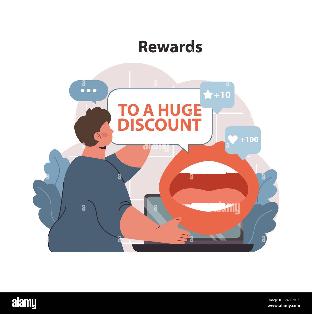 Rewards program concept. Man unlocking a significant discount on laptop