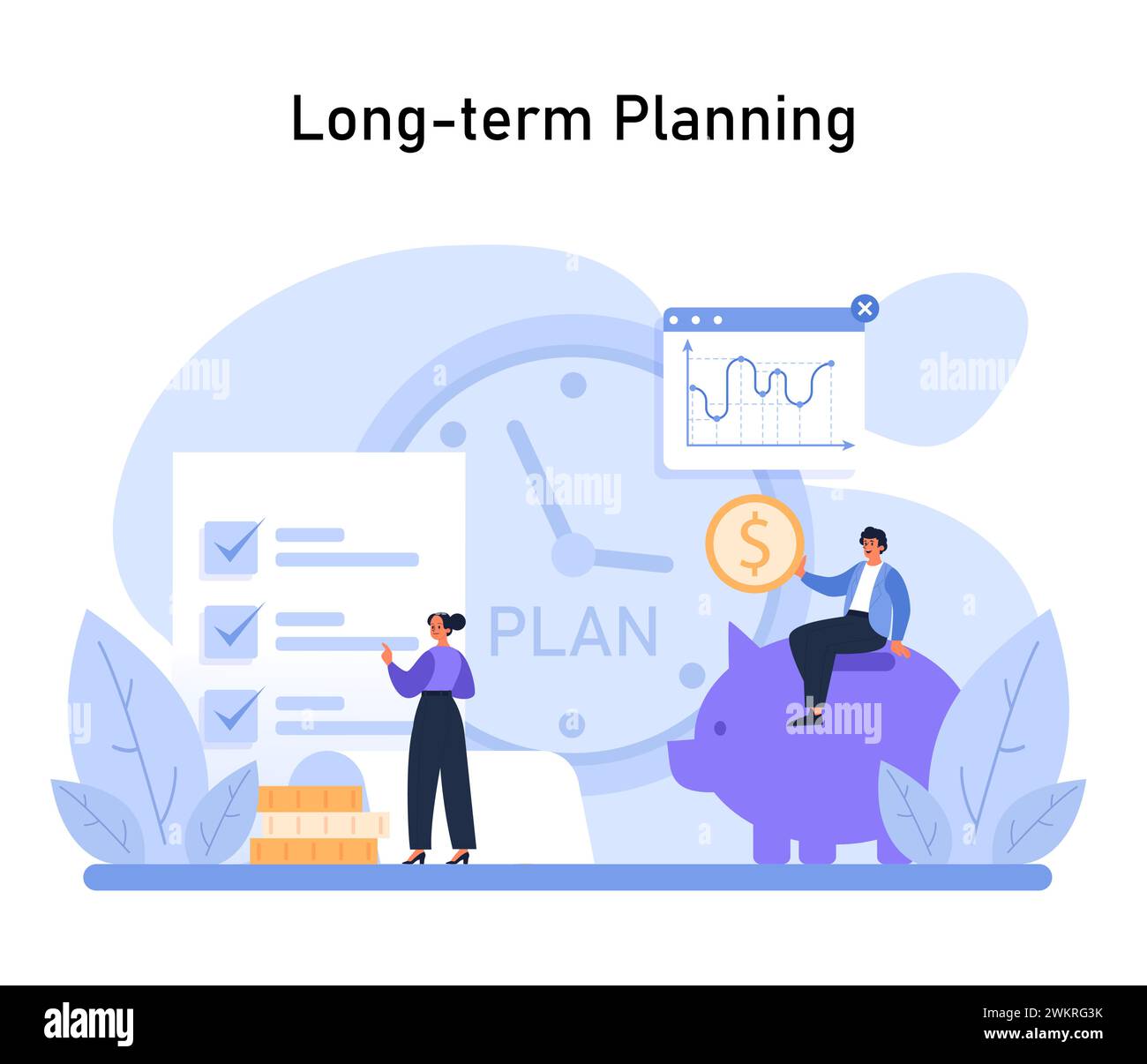 Long-term Planning concept. Highlights the importance of strategic foresight in financial investments for sustained growth. Flat vector illustration Stock Vector