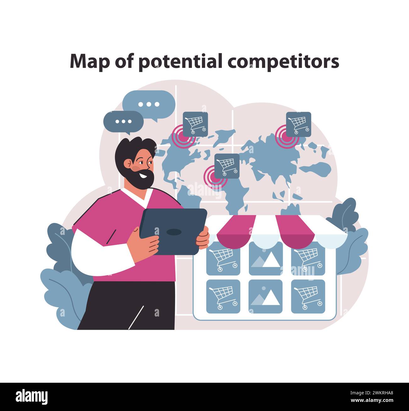 Geographic mapping tools hi res - Global Competitor Mapping Concept Analyst Identifying Market Contenders With Digital Tools For Strategic Business Expansion Geographic Competition Analysis Flat Vector 2WKRHA8 