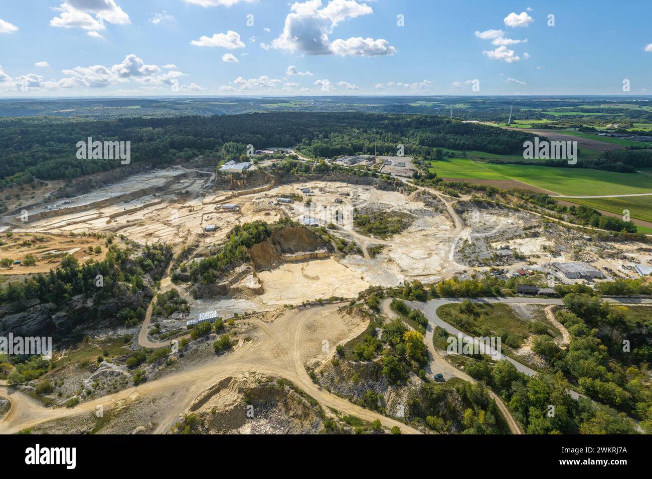 Aerial view of the limestone quarries near Sollnhofen in the Altmühltal
