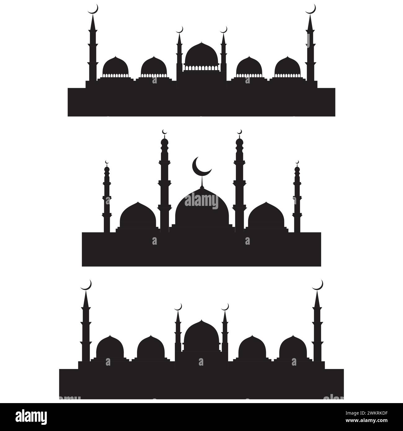 set of mosque silhouette, mosque vector and illustration Stock Vector