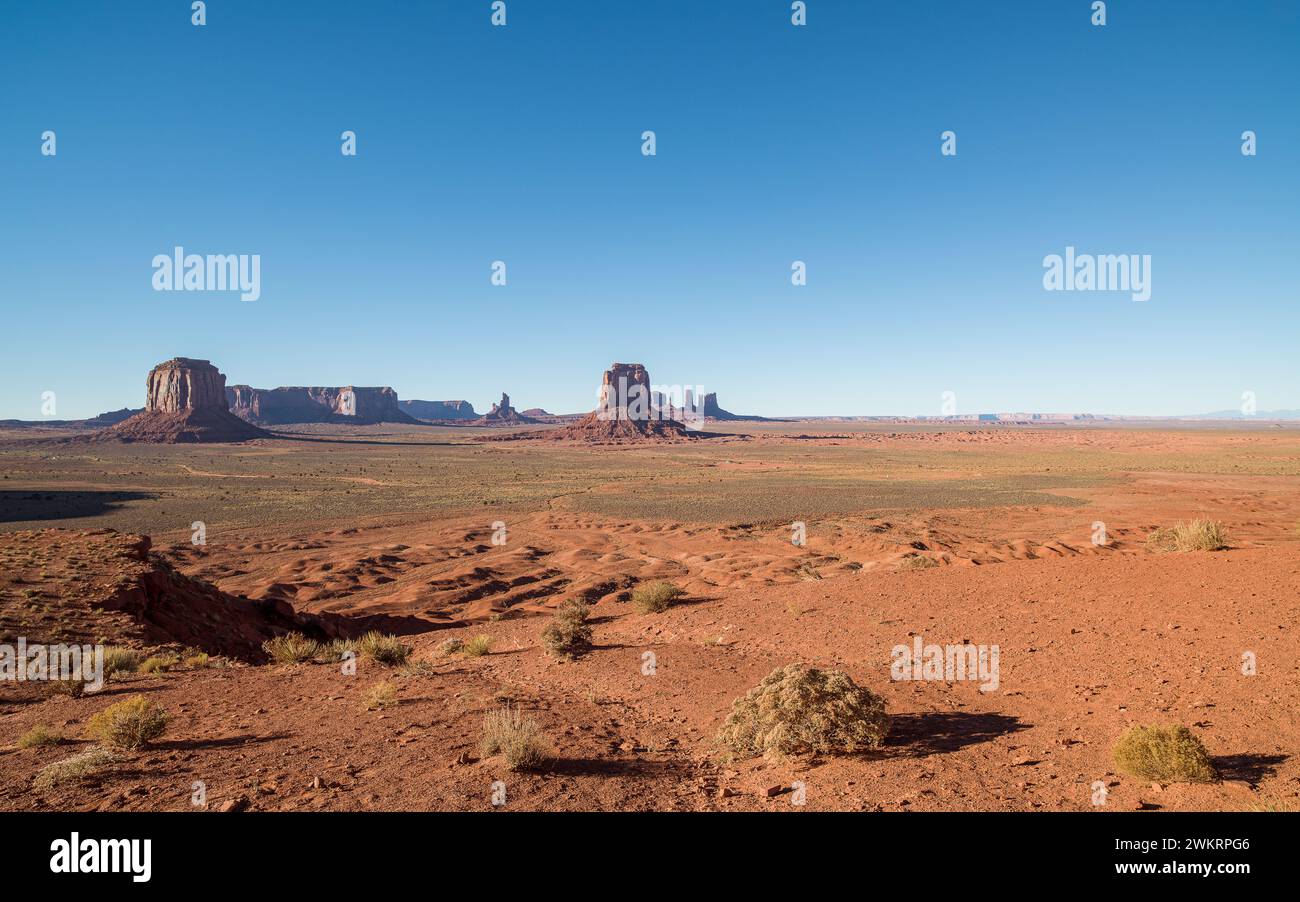 Navajo Code Talker Outpost in Monument Valley, which belongs to the Navajo Nation and is famous for its iconic buttes. Stock Photo