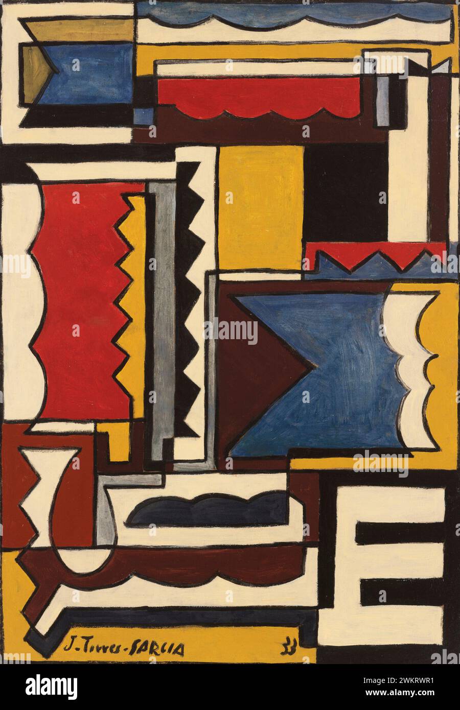 Estructura con formas trabadas.  Oil Painting by Uruguayan-Spanish artist  Joaquín Torres García 1933   {translation: Structure with locked shapes} Stock Photo