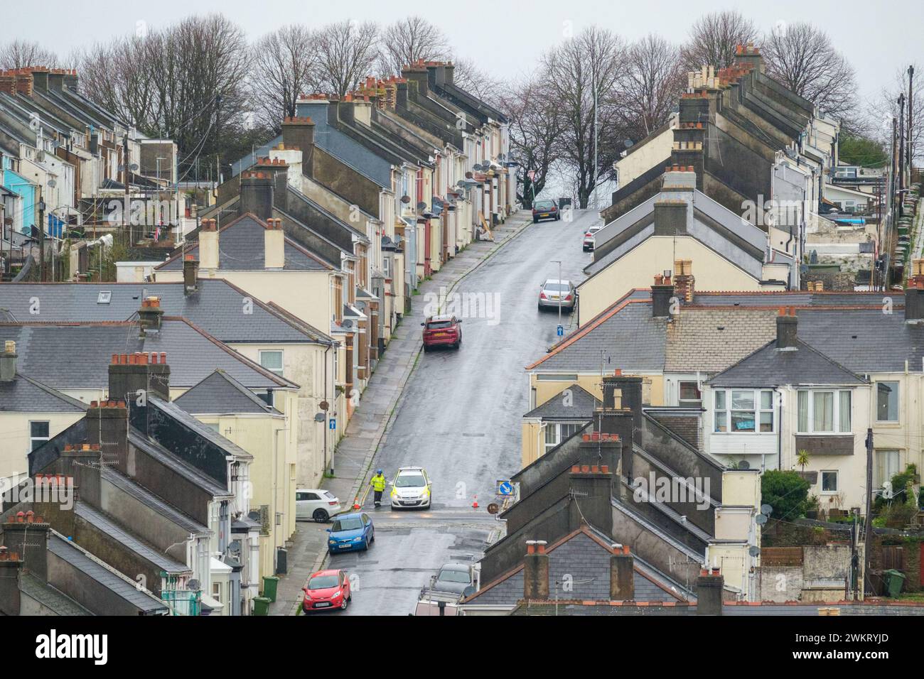 A police officer stands at a cordon after homes were evacuated when a ...