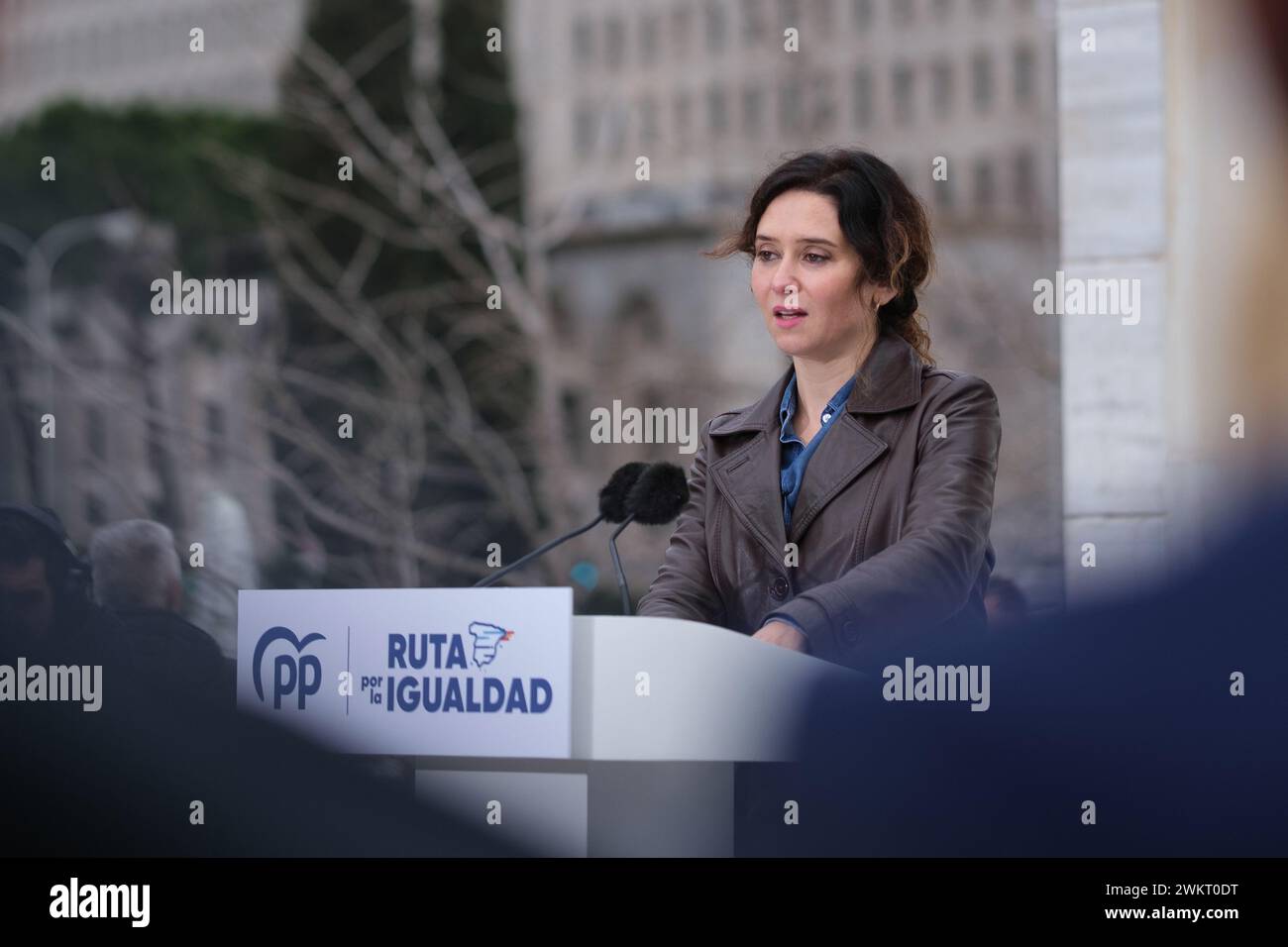 Isabel Diaz Ayuso and Alberto Nunez Feijoo,  during the act of the 'Route for equality among Spaniards', at the Monument to the Constitution of Madrid Stock Photo