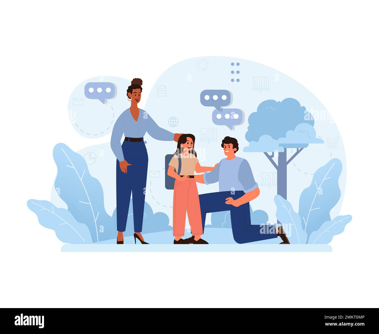 Blended Family Dynamics. A young girl stands close to her father, with