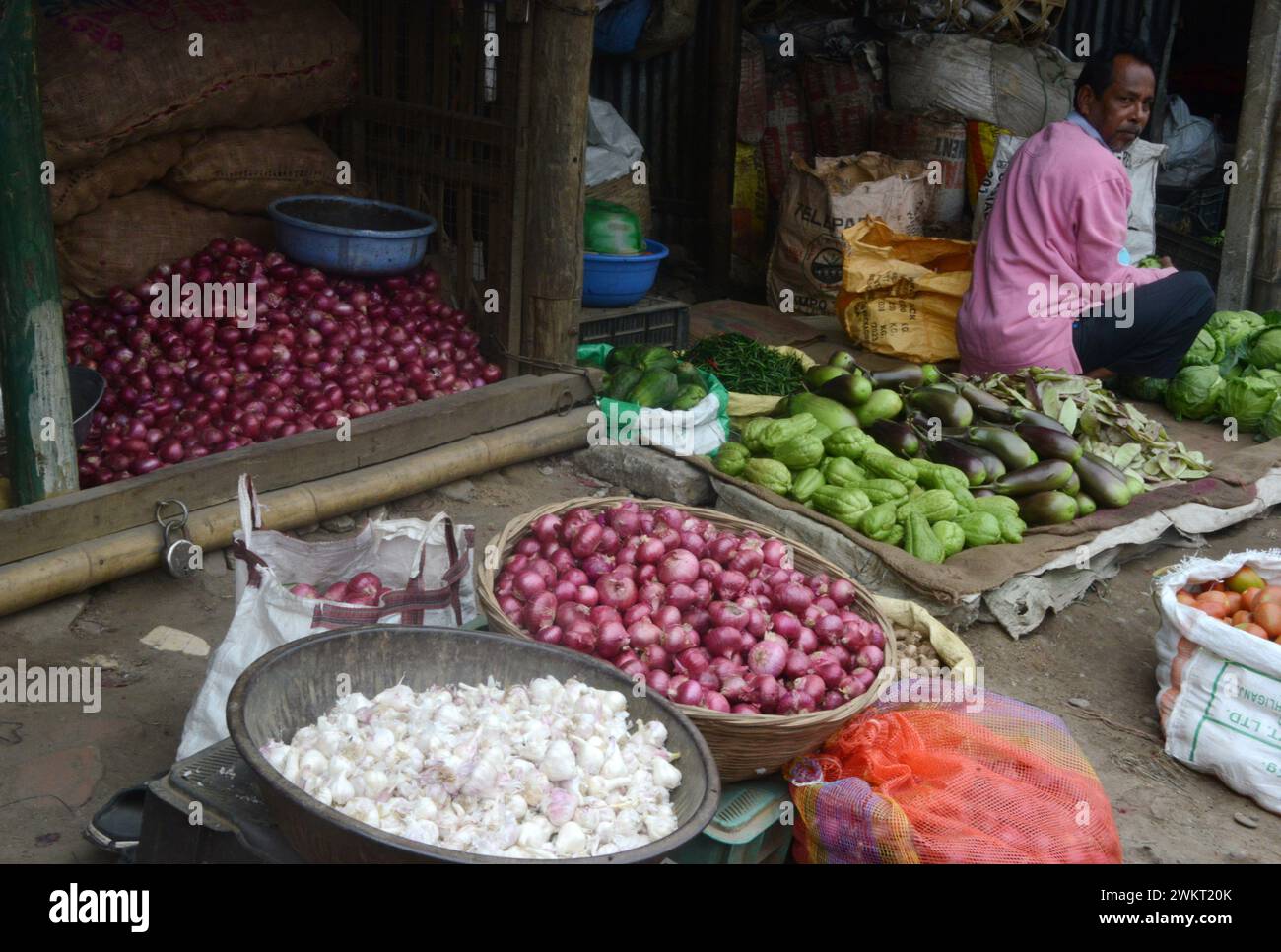 Silguri, West Bengal, INDIA. 22nd Feb, 2024. An Indian vegetable vendor
