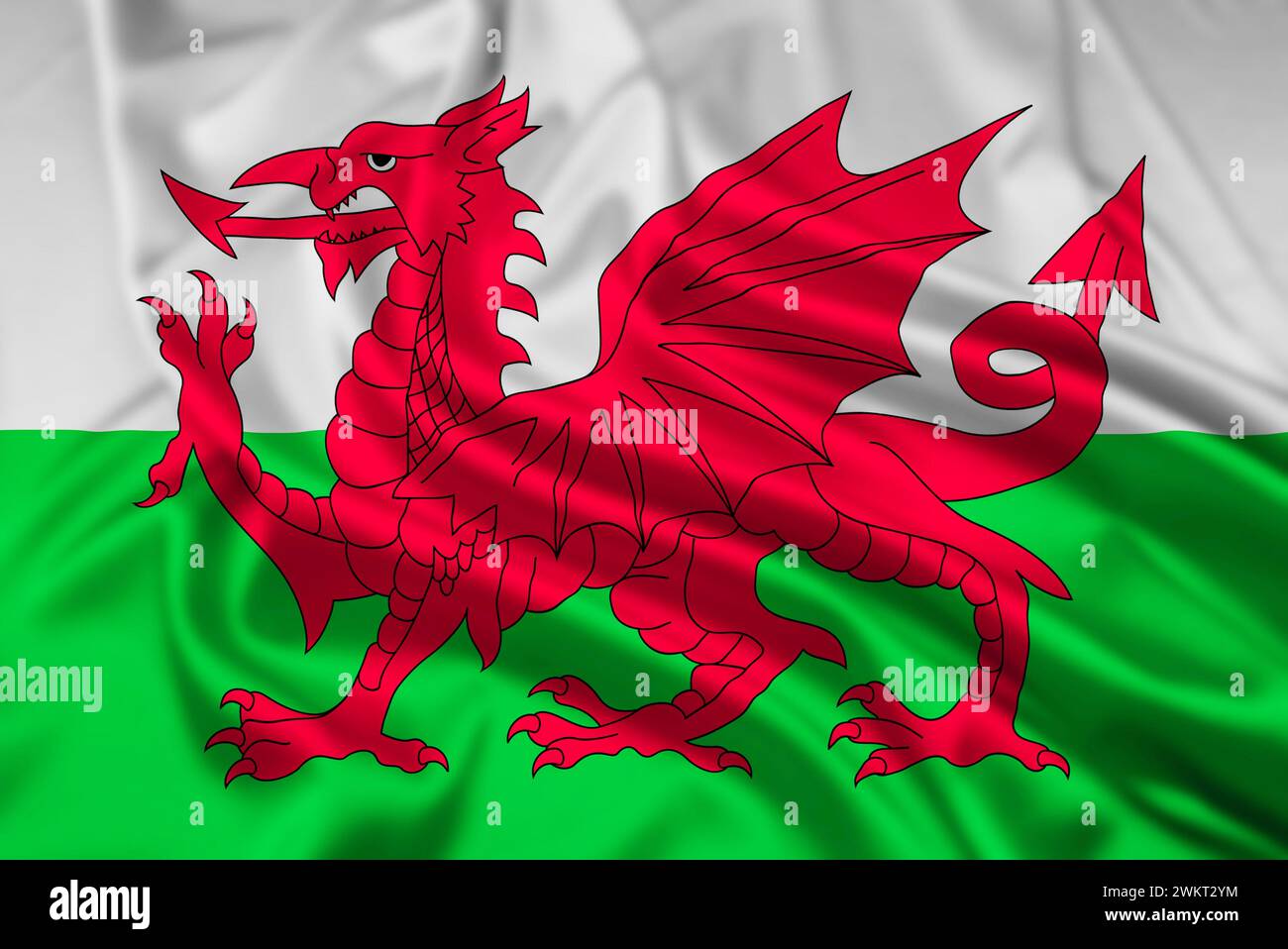 The Welsh Flag or Y Ddraig Goch Rippled Stock Photo