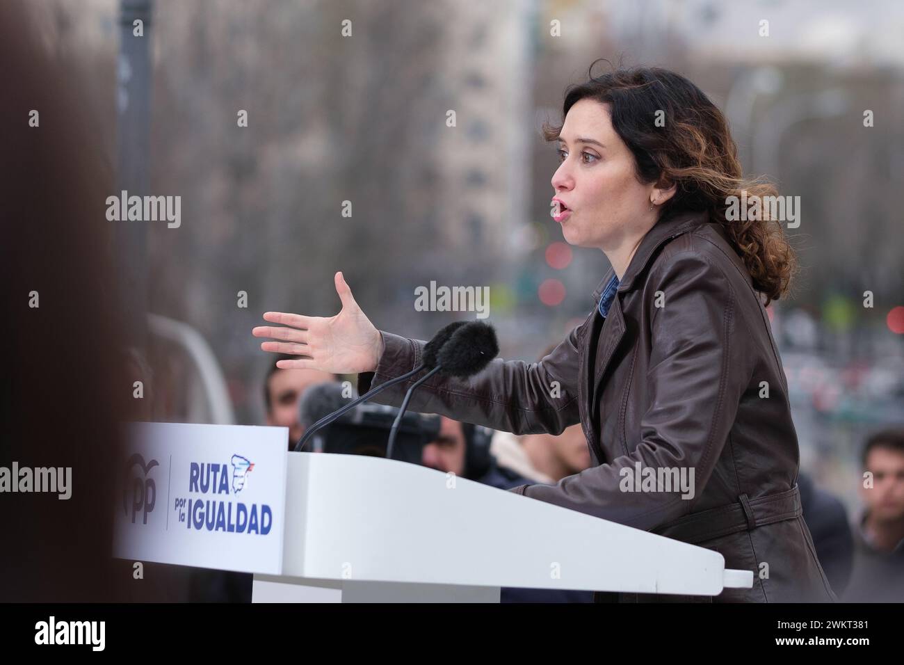 Madrid, Spain. 22nd Feb, 2024. Isabel Diaz Ayuso and Alberto Nunez Feijoo, during the act of the 'Route for equality among Spaniards', at the Monument to the Constitution of Madrid, on 22 February, 2024 in Madrid, Spain. (Photo by Oscar Gonzalez/Sipa USA) (Photo by Oscar Gonzalez/Sipa USA) Credit: Sipa USA/Alamy Live News Stock Photo