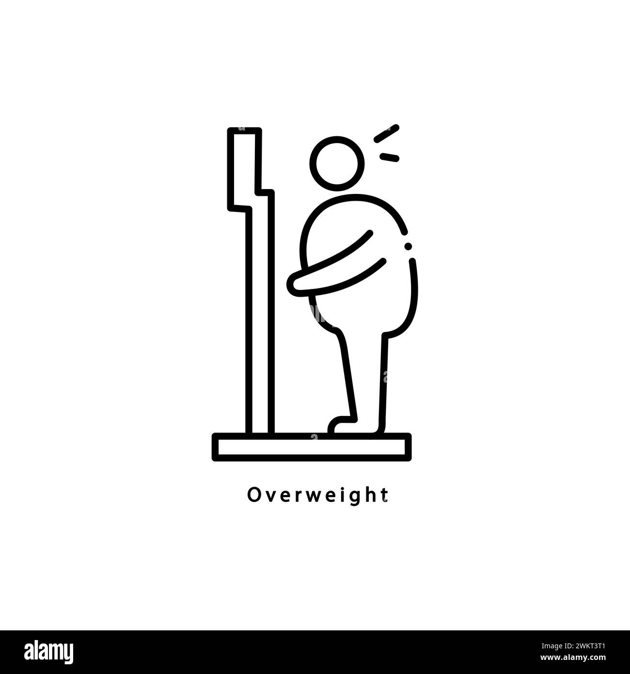 Overweight icon, obese problem, big weight, fat body man, unhealthy figure, thin line symbol - editable stroke vector illustration Stock Vector