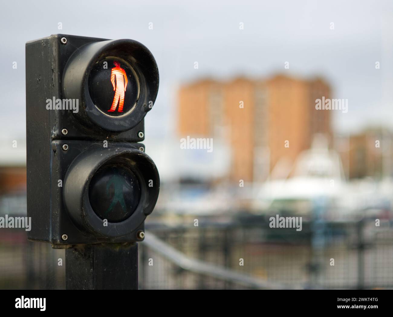 Pedestrian crossings at the Lock Gates at the Marina in Hull,Yorkshire with traffic light crossing controls Stock Photo