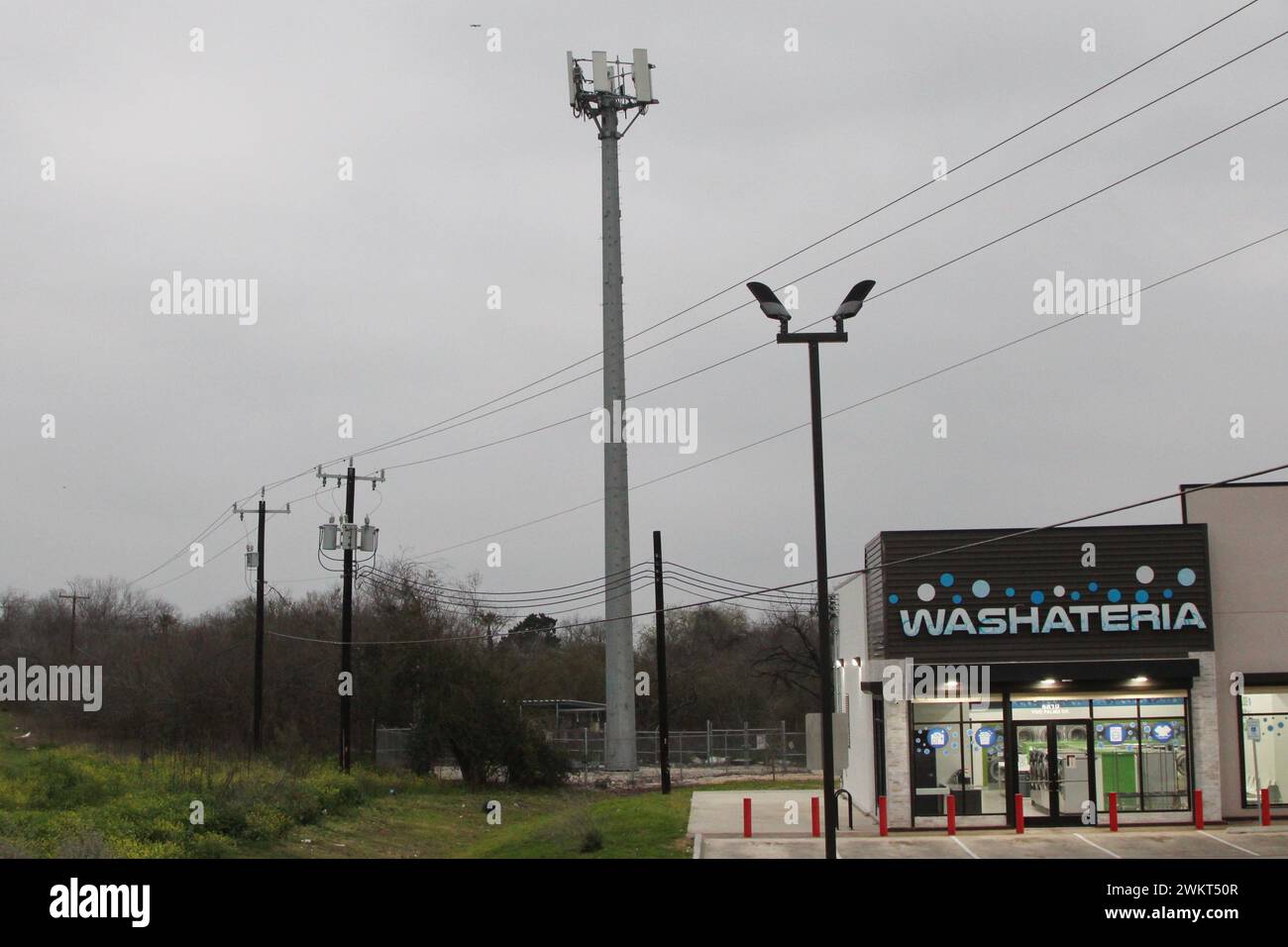 A cellular tower on the southwest side of San Antonio, Texas, USA, on