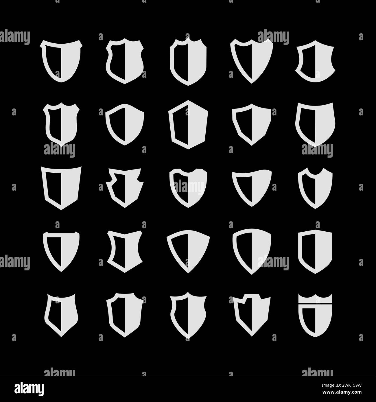 Silhouette Shield icon set in vintage style, Protect shield security ...