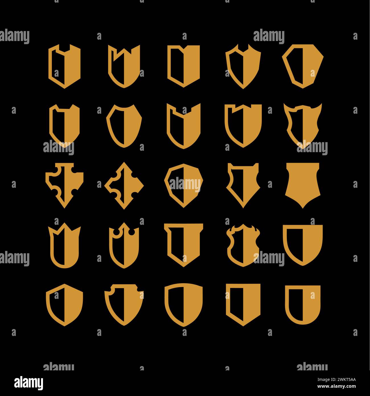 Silhouette Shield icon set in vintage style, Protect shield security ...
