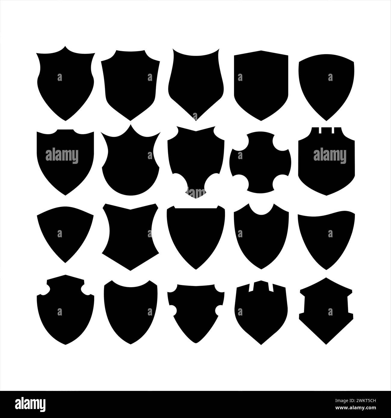 Silhouette Shield icon set in vintage style, Protect shield security ...
