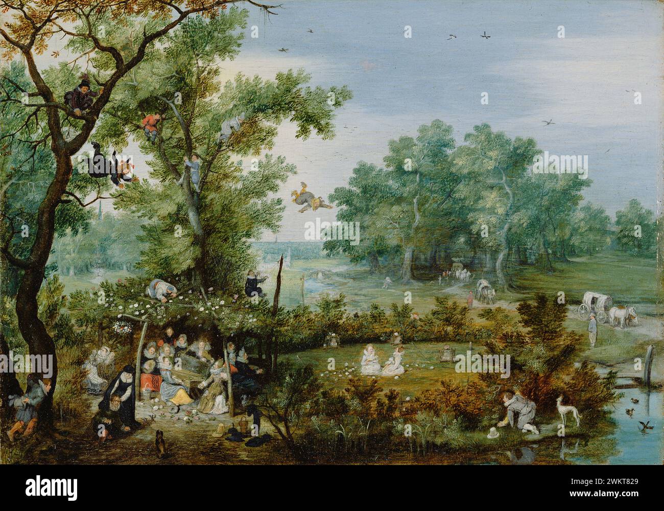 Merry Company in an Arbor; Adriaen van de Venne, Dutch, 1589 - 1662; 1615; Oil on panel; Unframed: 16.4 x 23 cm (6 7/16 x 9 1/16 in.), Framed: 24.1 x 30.8 x 2.5 cm (9 1/2 x 12 1/8 x 1 in.); 83.PB.364.1 Stock Photo