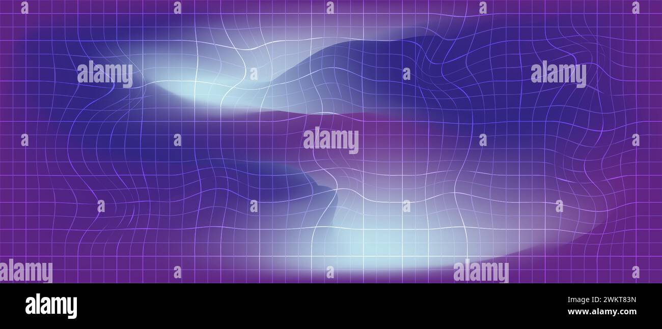 Gradient background with distorted wavy checkered pattern. Horizontal blurred gradient mesh background. Purple lilac color. Vector illustration. Stock Vector