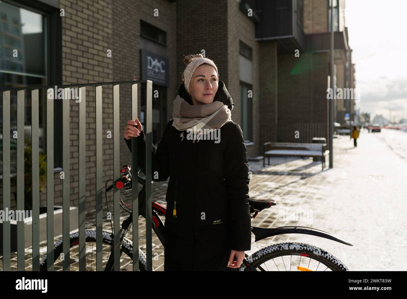 Nice young woman rented a bike for the weekend Stock Photo