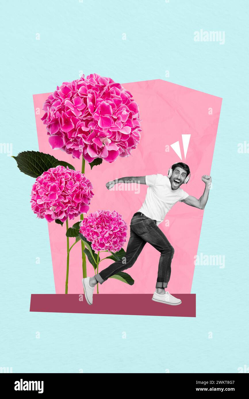 Collage pop retro sketch image of funky guy listening songs growing