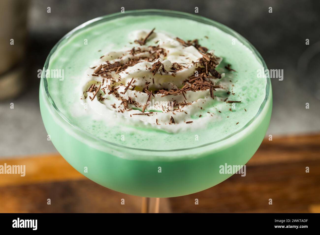 Boozy Cold Grasshopper Mint Martini with Chocolate and Vodka Stock Photo