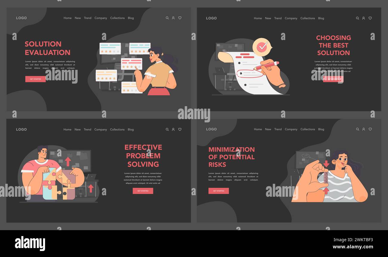 Solution assessment set. Stages of processing complicated situation ...