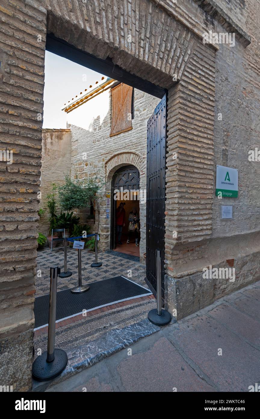 Entrance to the tiny Cordoba medieval Synagogue is a historic edifice in the old Jewish Quarter of Cordoba in Spain in Andalusia in southern Spain. Stock Photo