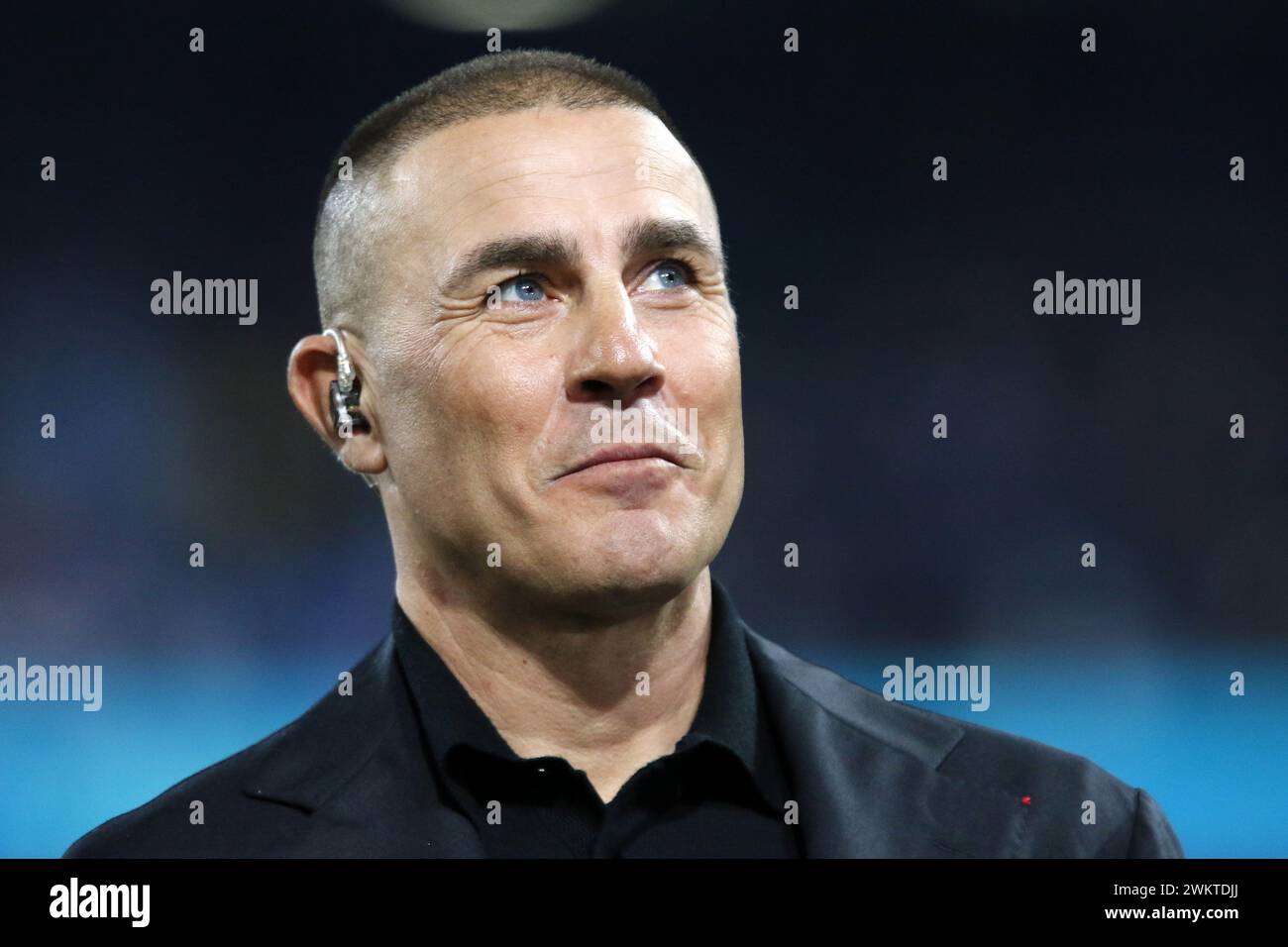 Napoli, Italy. 21st Feb, 2024. Former Player Fabio Cannavaro looks on during the Uefa Champions League round of 16 first leg match beetween Ssc Napoli and Fc Barcelona at Stadio Maradona on February 21, 2023 in Napoli, Italy . Credit: Marco Canoniero/Alamy Live News Stock Photo