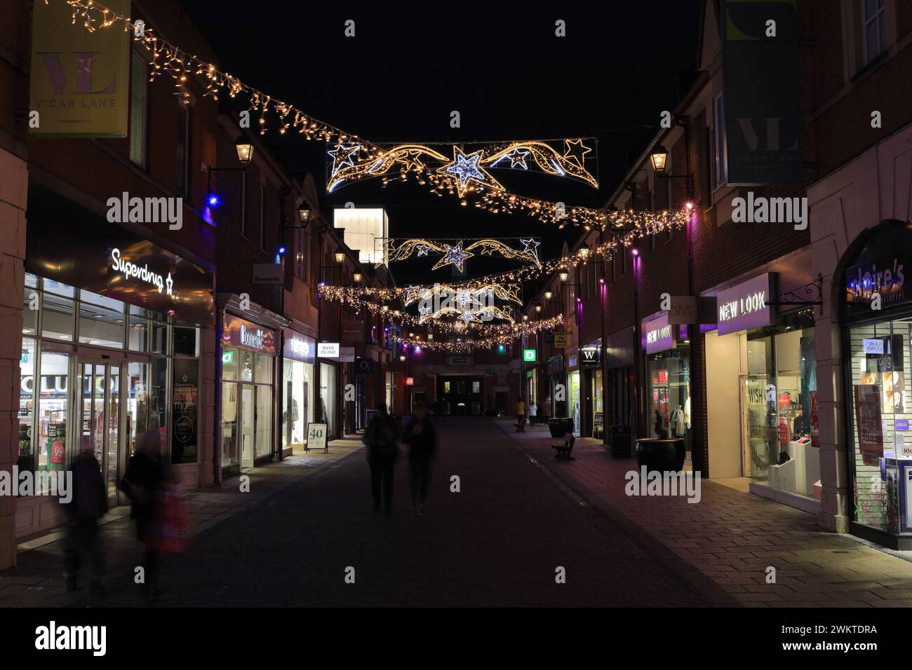 Christmas lights in Chesterfield town, Derbyshire, England, UK Stock