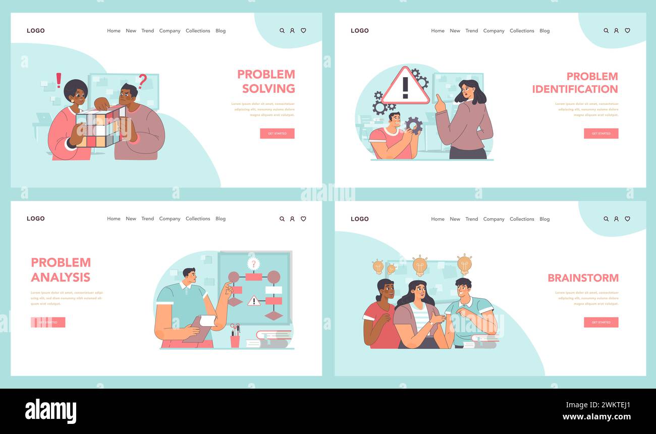 Problem-solving stages set. Beginning stages of processing complicated ...