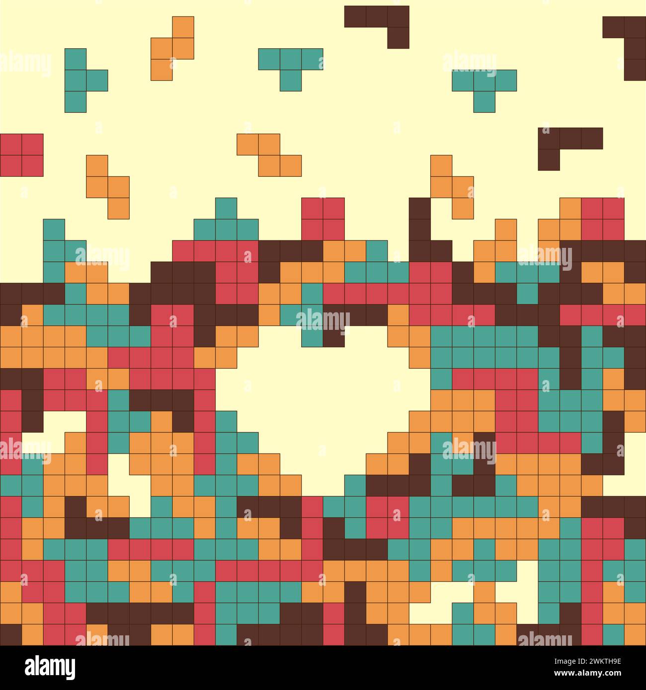 Tetris vector illustration, pixel bricks. Electronic game from the 90s