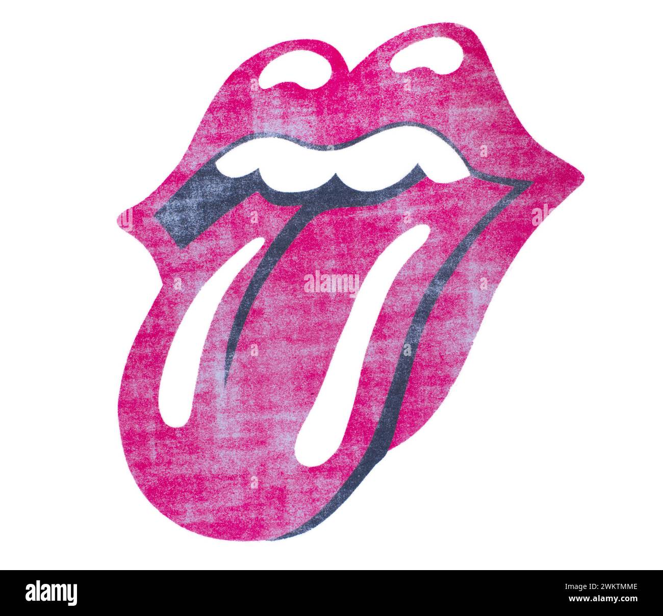 Ocala, Florida February 20, 2024 rock n roll band the Rolling Stones logo Icon hot lips, tongue and mouth based off the Hindu goddess Kali.  Faded red Stock Photo