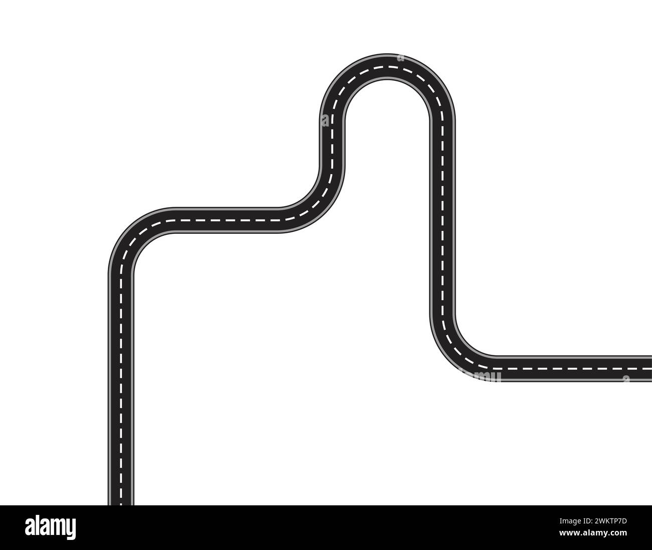 vector winding road with white markings. curved road isolated on white background Stock Vector