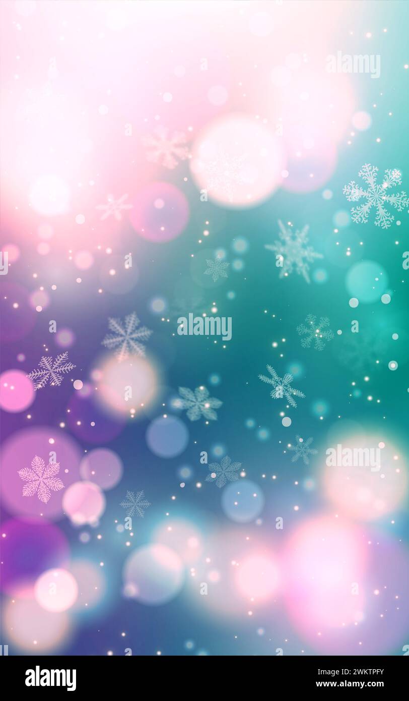 Winter snow background. White abstract texture. Blue sky with falling snow, snowflake. Fantazy design template. Backdrop with a cold light landscape. Stock Photo