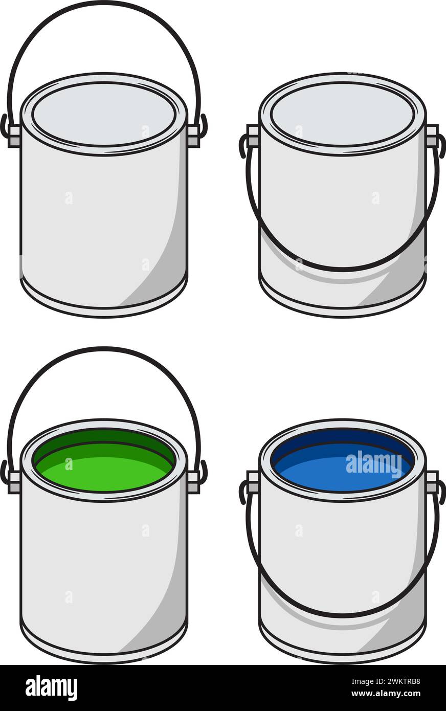 vector paint buckets isolated on white background. tin cans group with
